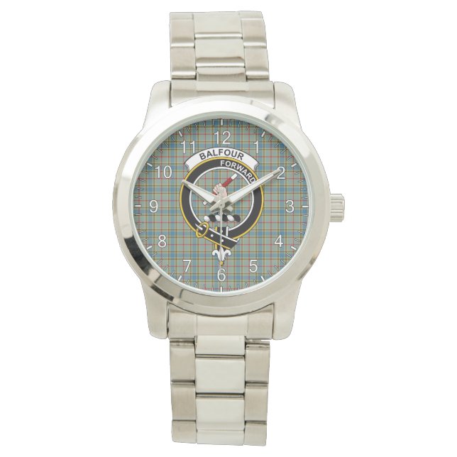 Classic Timeless Clan Balfour Tartan Badge Pset Horloge (Voorkant)