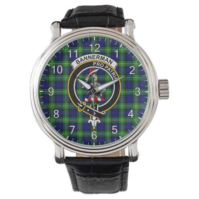 Classic Timeless Clan Bannerman Tartan Badge Pset Horloge (Voorkant)