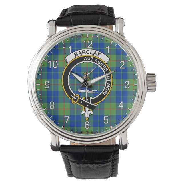 Classic Timeless Clan Barclay Hunting Tartan Badge Horloge (Voorkant)