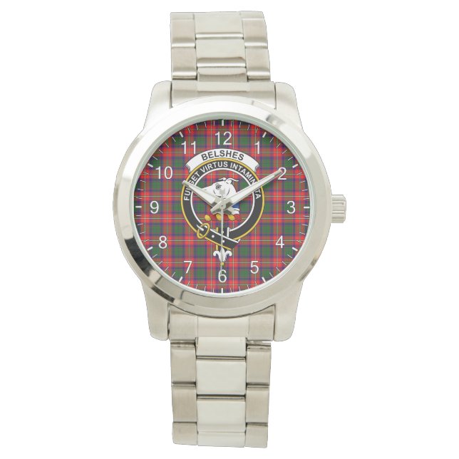 Classic Timeless Clan Belshes Tartan Badge Pset Horloge (Voorkant)