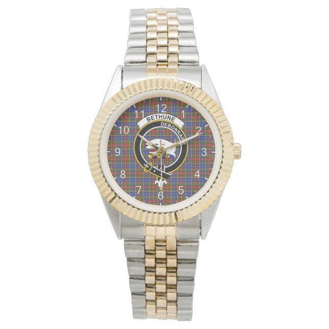 Classic Timeless Clan Bethune Tartan Badge Pset Horloge (Voorkant)