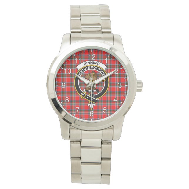 Classic Timeless clan Binning Tartan Badge Pset Horloge (Voorkant)