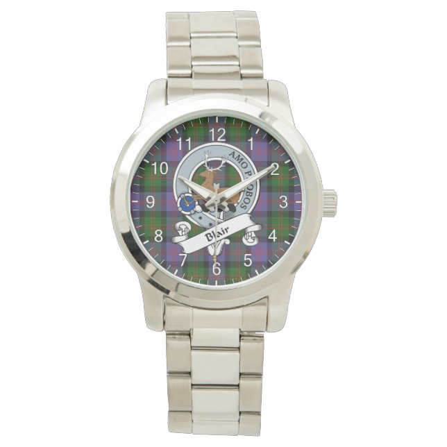 Classic Timeless Clan Blair Tartan Badge Pset Gif Horloge (Voorkant)