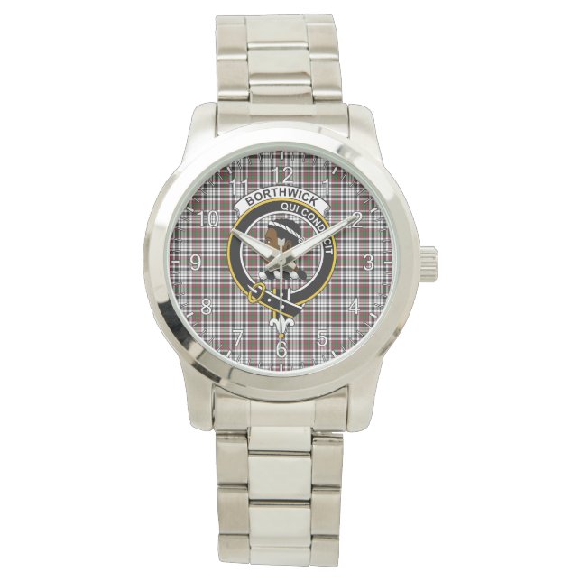 Classic Timeless Clan Borthwick Tartan Badge Pset Horloge (Voorkant)