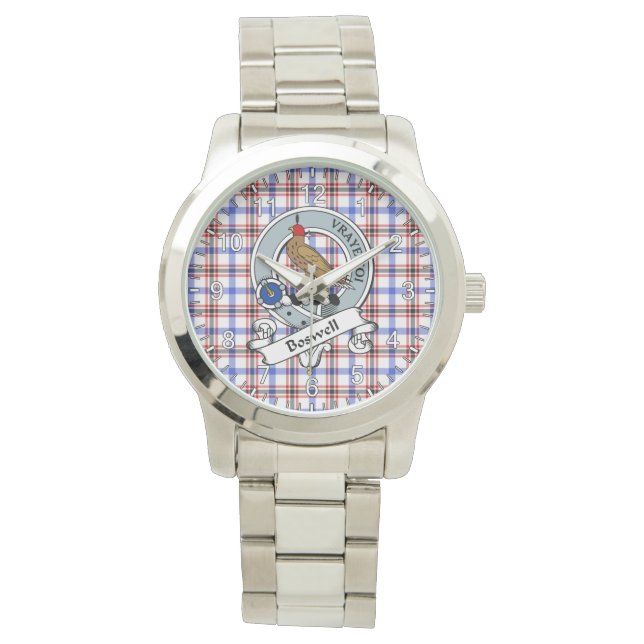 Classic Timeless Clan boswell Modern Badge Tartan Horloge (Voorkant)