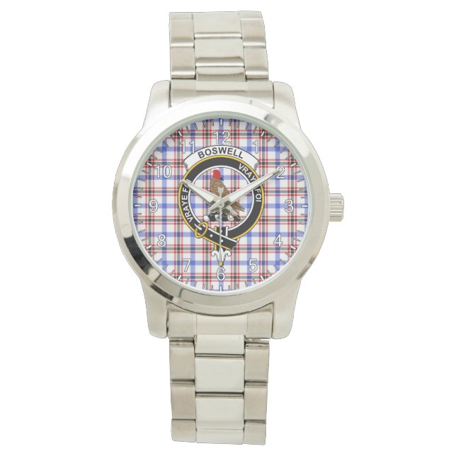 Classic Timeless clan boswell Modern Tartan Badge Horloge (Voorkant)