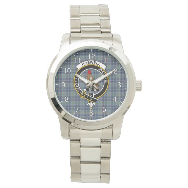 Classic Timeless Clan Boswell Tartan Badge Pset Horloge (Voorkant)