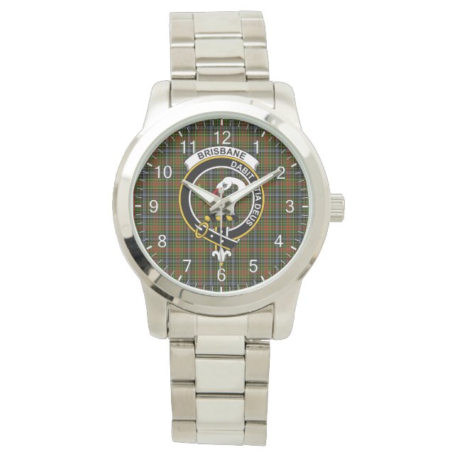 Classic Timeless Clan Brisbane Tartan Badge Pset Horloge (Voorkant)