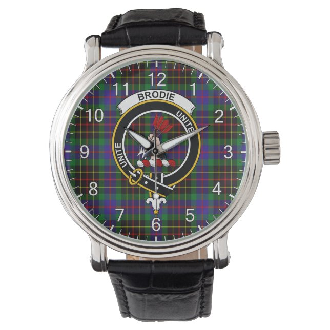 Classic Timeless Clan Brodie Hunting Tartan Badge Horloge (Voorkant)