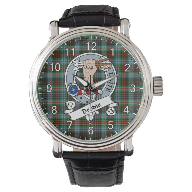 Classic Timeless Clan Brodie Modern Tartan Badge Horloge (Voorkant)