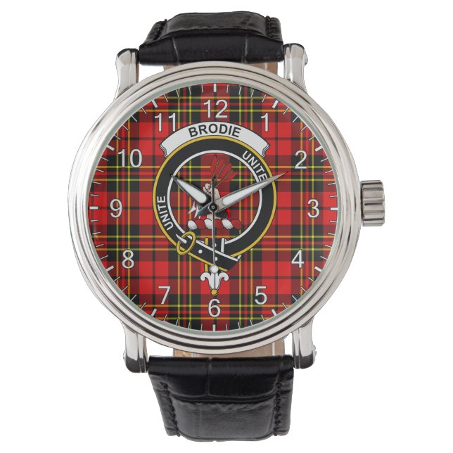 Classic Timeless Clan Brodie Red Tartan Badge Horloge (Voorkant)