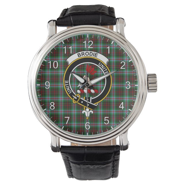 Classic Timeless Clan Brodie Tartan Badge Pset Horloge (Voorkant)