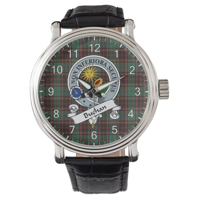 Classic Timeless Clan Buchan Ancient Badge Tartan Horloge (Voorkant)