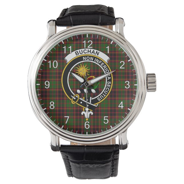 Classic Timeless Clan Buchan Tartan Badge Pset Gi Horloge (Voorkant)