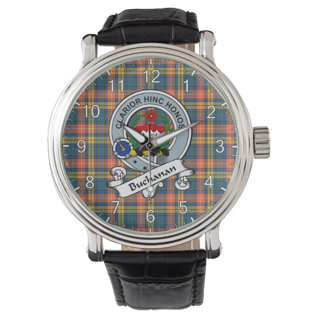Classic Timeless Clan Buchanan Badge Tartan Horloge (Voorkant)