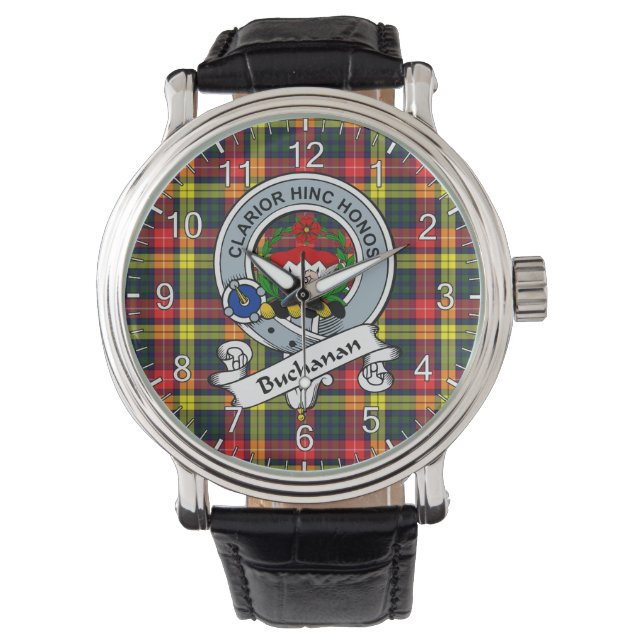 Classic Timeless Clan Buchanan Modern Badge Tartan Horloge (Voorkant)