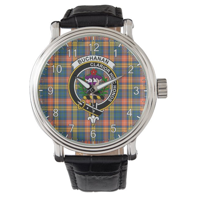 Classic Timeless Clan Buchanan Tartan Badge Pset Horloge (Voorkant)