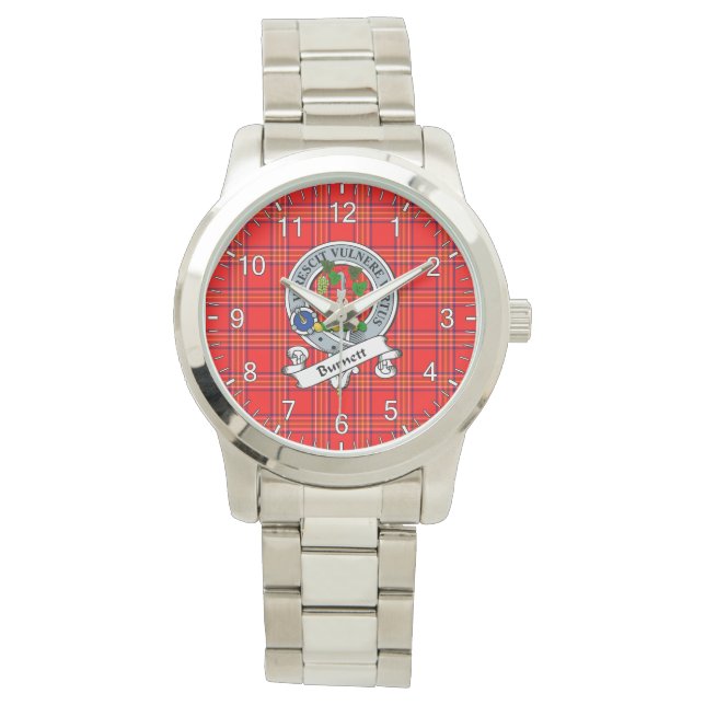 Classic Timeless Clan Burnett Modern Badge Tartan Horloge (Voorkant)