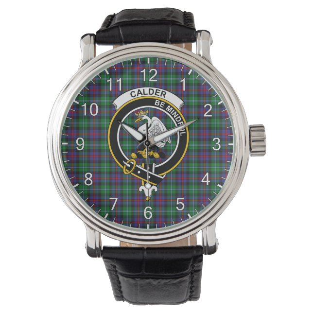 Classic Timeless Clan Calder Tartan Badge Pset Horloge (Voorkant)