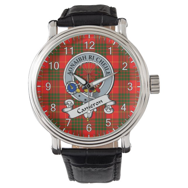 Classic Timeless Clan Cameron Modern Badge Tartan Horloge (Voorkant)