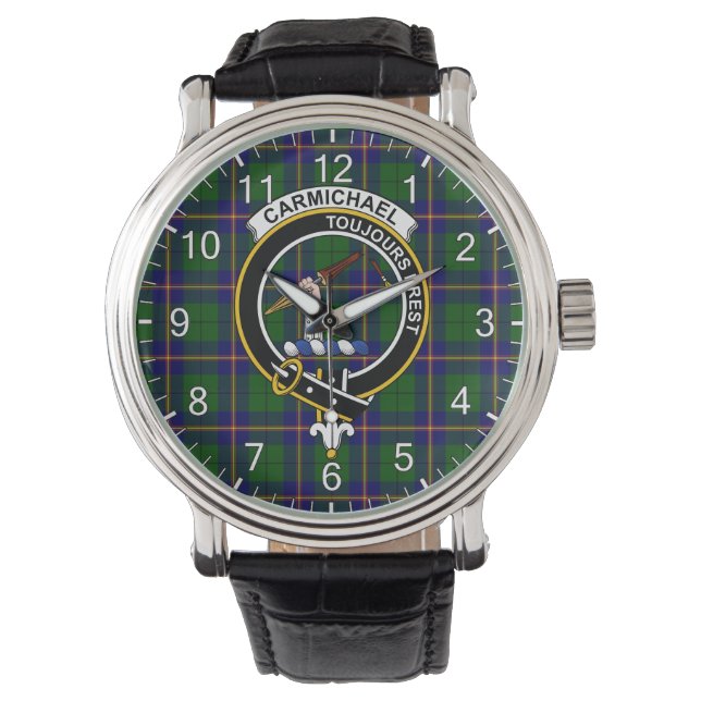 Classic Timeless Clan Carmichael Modern Tartan Bad Horloge (Voorkant)