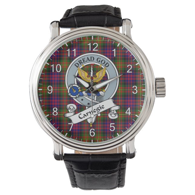 Classic Timeless Clan Carnegie Modern Badge Tartan Horloge (Voorkant)