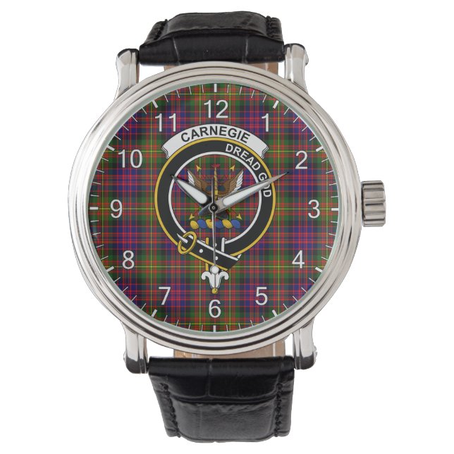 Classic Timeless Clan carnegie Modern Tartan Badge Horloge (Voorkant)
