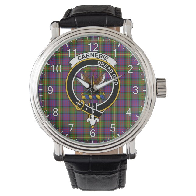Classic Timeless Clan Carnegie Tartan Badge Pset Horloge (Voorkant)
