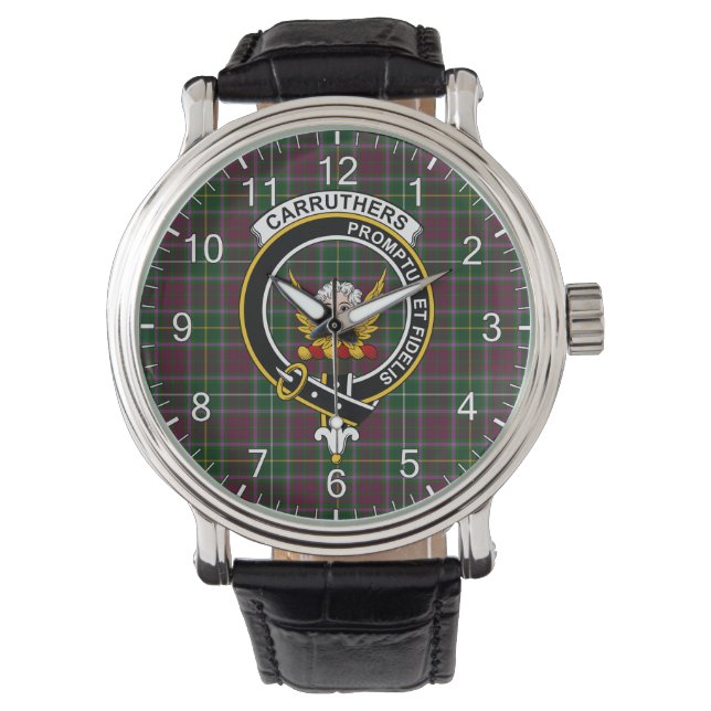 Classic Timeless Clan Carruthers Tartan Badge Plai Horloge (Voorkant)