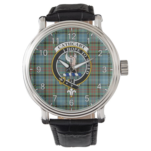 Classic Timeless Clan Cathcart Tartan Badge Pset Horloge (Voorkant)