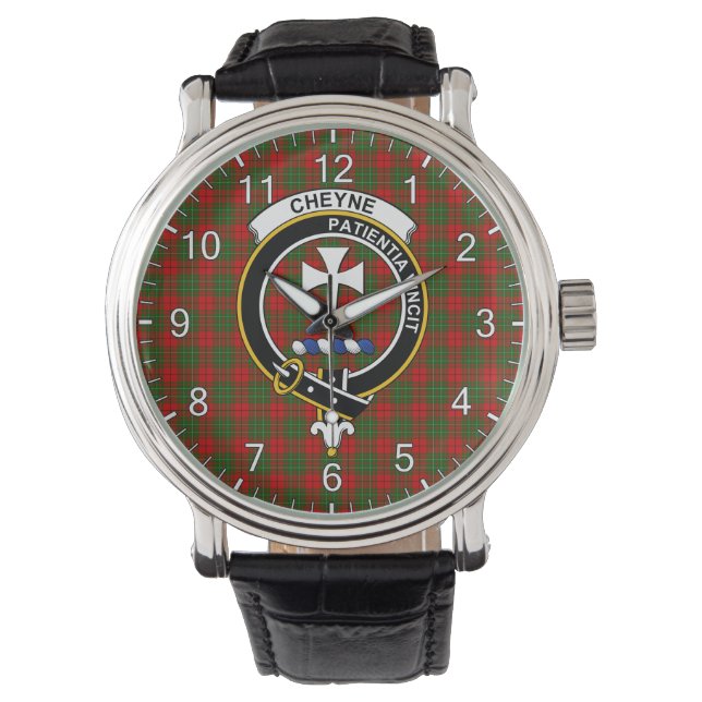 Classic Timeless Clan Cheyne Tartan Badge Pset Horloge (Voorkant)