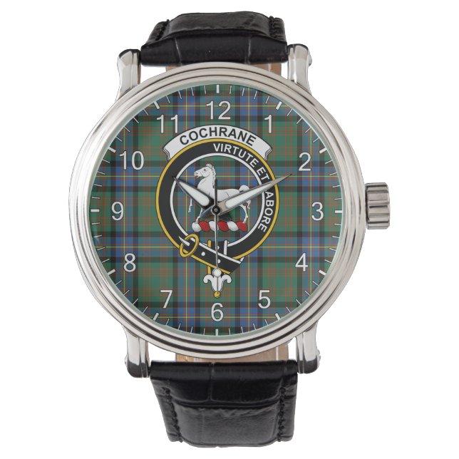 Classic Timeless Clan cochrane Ancient Tartan Badg Horloge (Voorkant)