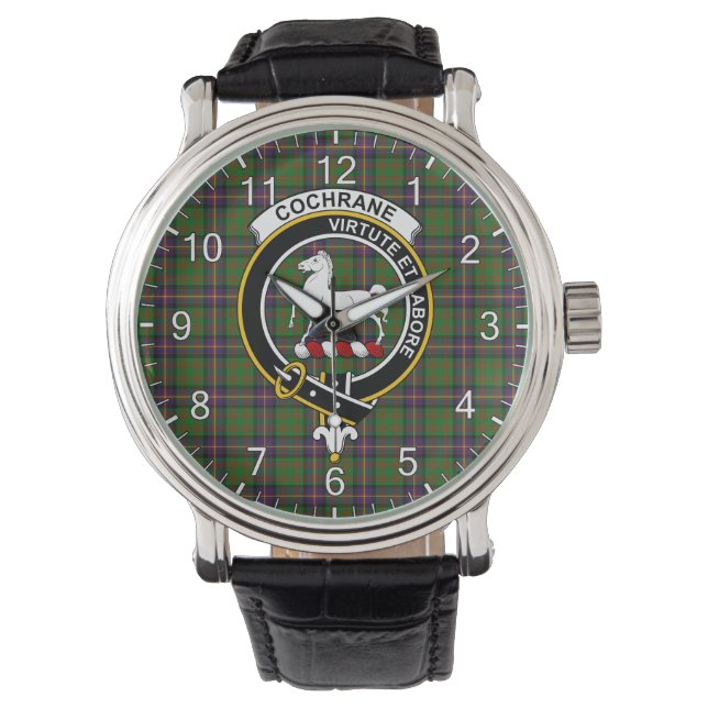 Classic Timeless Clan cochrane Hunting Tartan Badg Horloge (Voorkant)