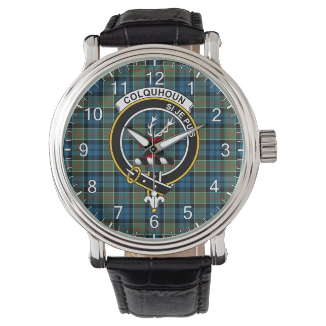 Classic Timeless Clan Colquhoun Ancient Tartan Bad Horloge (Voorkant)