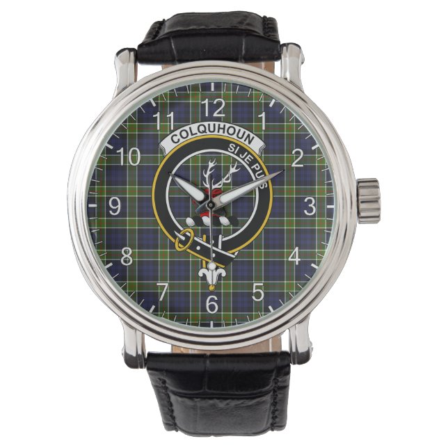 Classic Timeless Clan Colquhoun Modern Tartan Badg Horloge (Voorkant)