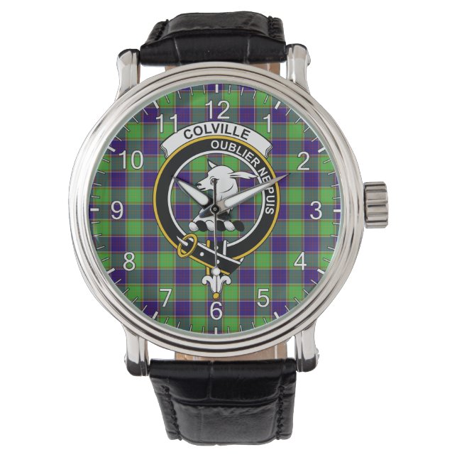 Classic Timeless Clan Colville Tartan Badge Pset Horloge (Voorkant)