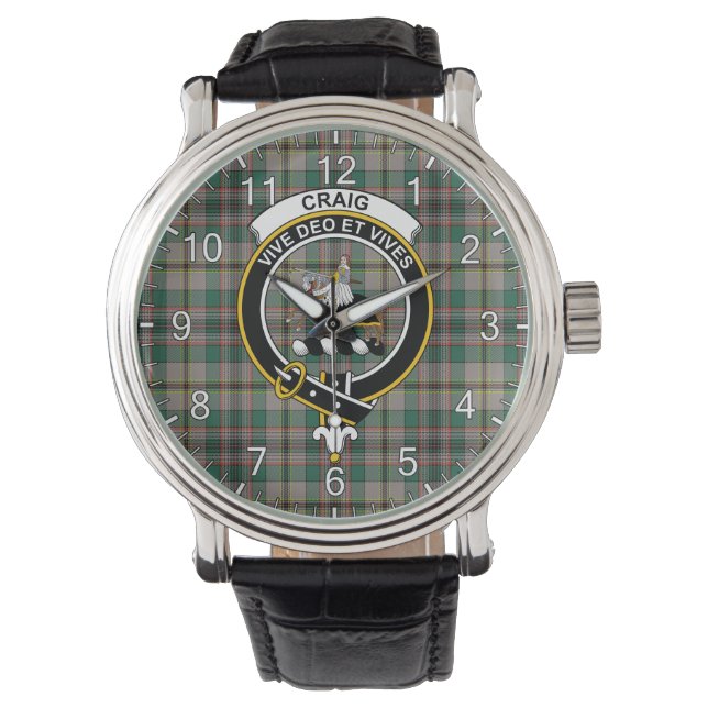 Classic Timeless Clan Craig Ancient Tartan Badge Horloge (Voorkant)