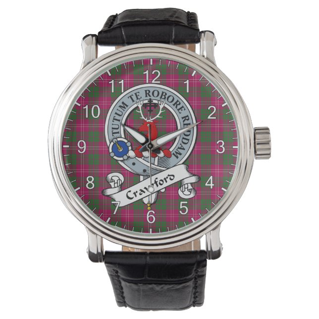Classic Timeless Clan Crawford Modern Badge Tartan Horloge (Voorkant)