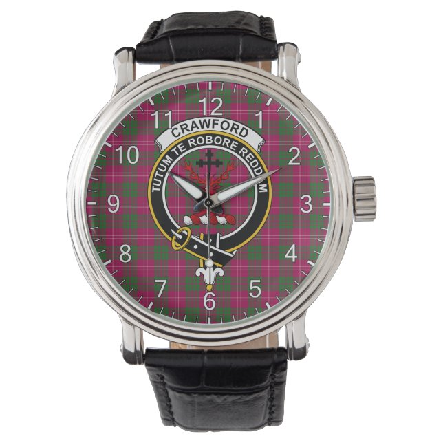 Classic Timeless Clan Crawford Modern Tartan Badge Horloge (Voorkant)