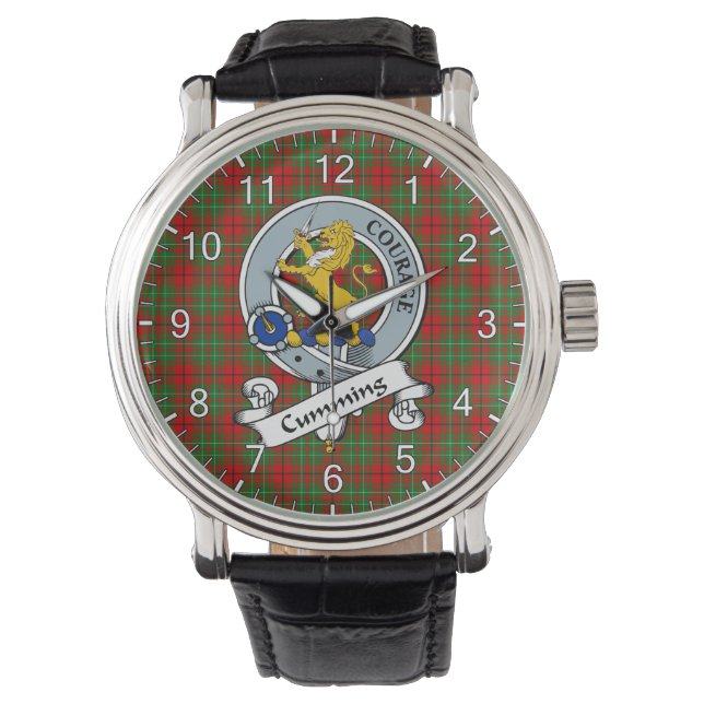Classic Timeless Clan Cumming Modern Badge Tartan Horloge (Voorkant)