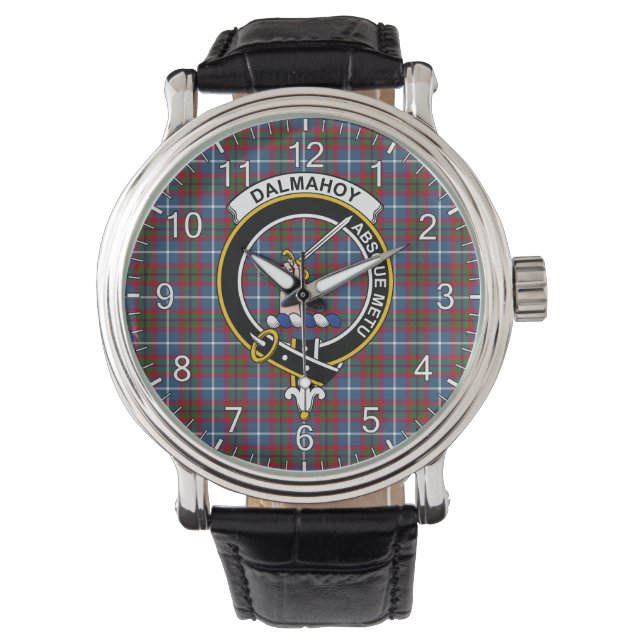 Classic Timeless Clan Dalmahoy Tartan Badge Pset Horloge (Voorkant)