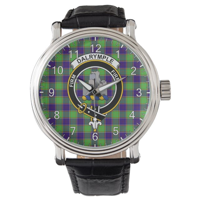 Classic Timeless Clan Dalrymple Tartan Badge Pset Horloge (Voorkant)