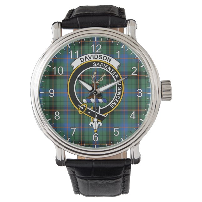 Classic Timeless Clan Davidson Ancient Tartan Badg Horloge (Voorkant)