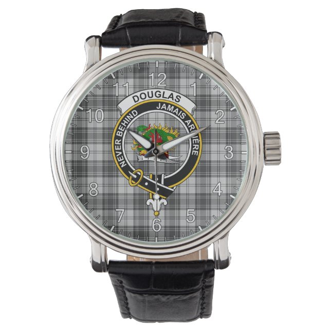 Classic Timeless Clan Douglas Gray Modern Tartan Horloge (Voorkant)