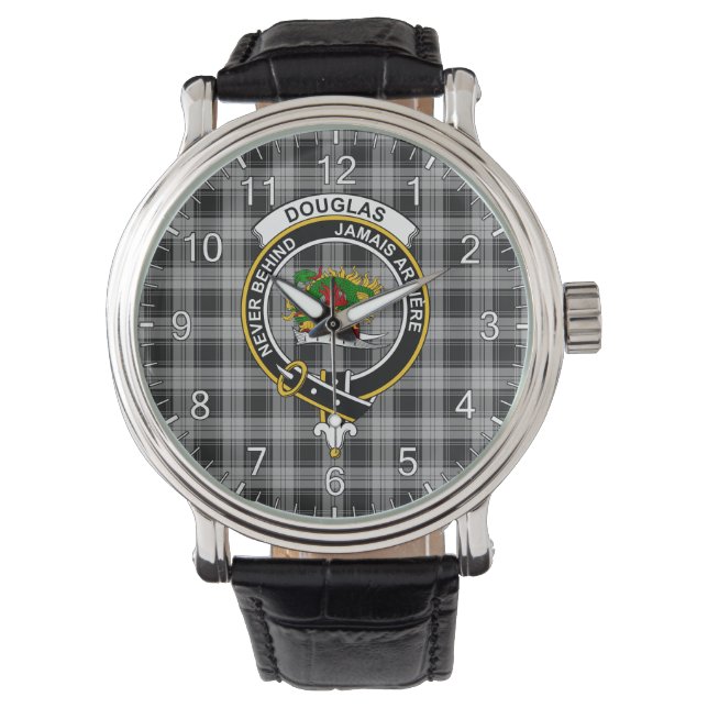 Classic Timeless Clan Douglas Gray Tartan Badge Horloge (Voorkant)