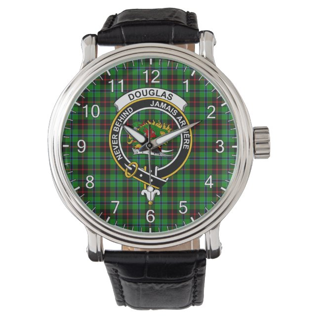 Classic Timeless Clan Douglas Hunting Tartan Badge Horloge (Voorkant)