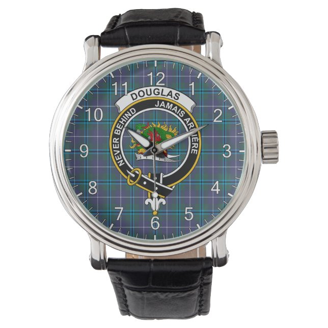 Classic Timeless Clan Douglas Tartan Badge Pset Horloge (Voorkant)