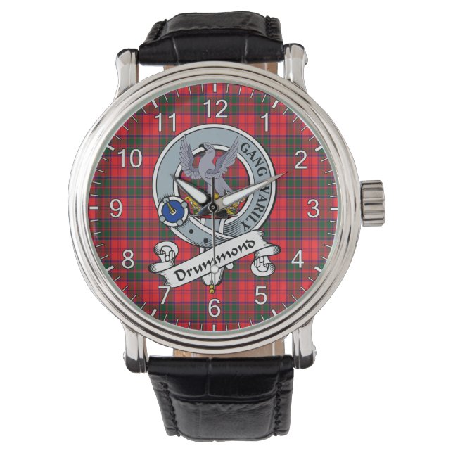 Classic Timeless Clan Drummond Modern Badge Tartan Horloge (Voorkant)
