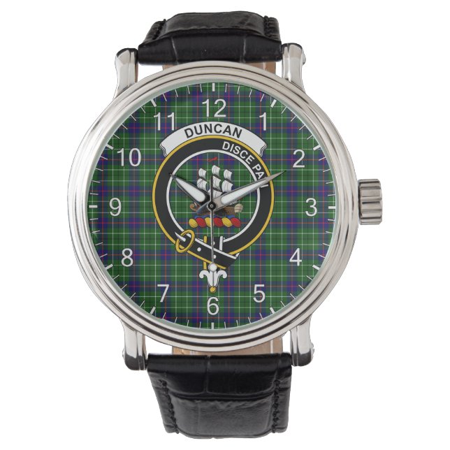 Classic Timeless Clan Duncan Modern Tartan Badge Horloge (Voorkant)