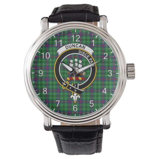 Classic Timeless Clan Duncan Tartan Badge Pset Horloge (Voorkant)